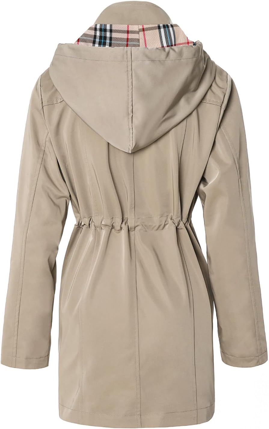 Women's Long Hooded Rain Jacket Outdoor Raincoat Windbreaker