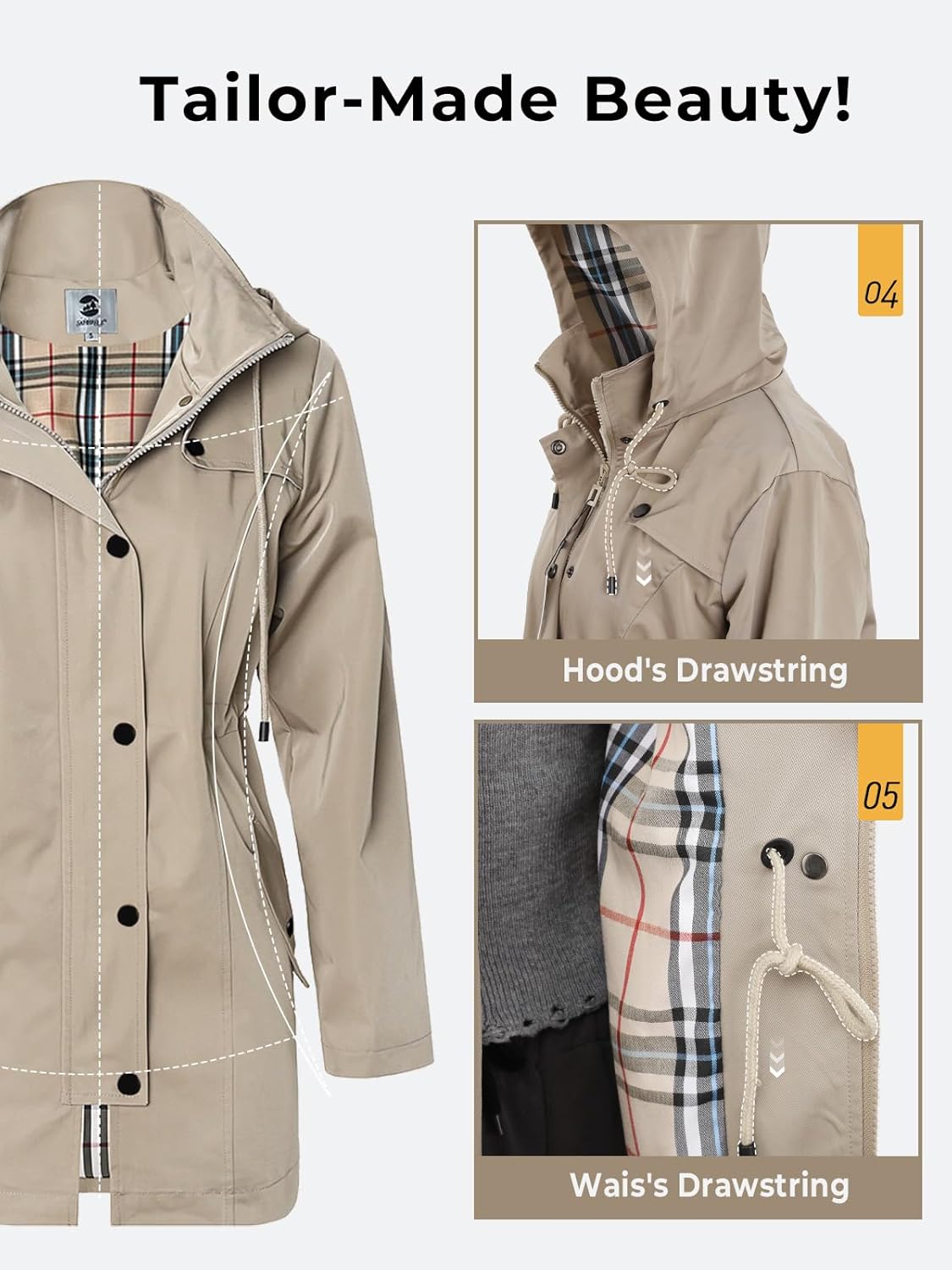 Women's Long Hooded Rain Jacket Outdoor Raincoat Windbreaker